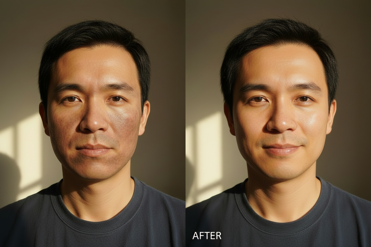 Antes y después - Melasma difuminado natural