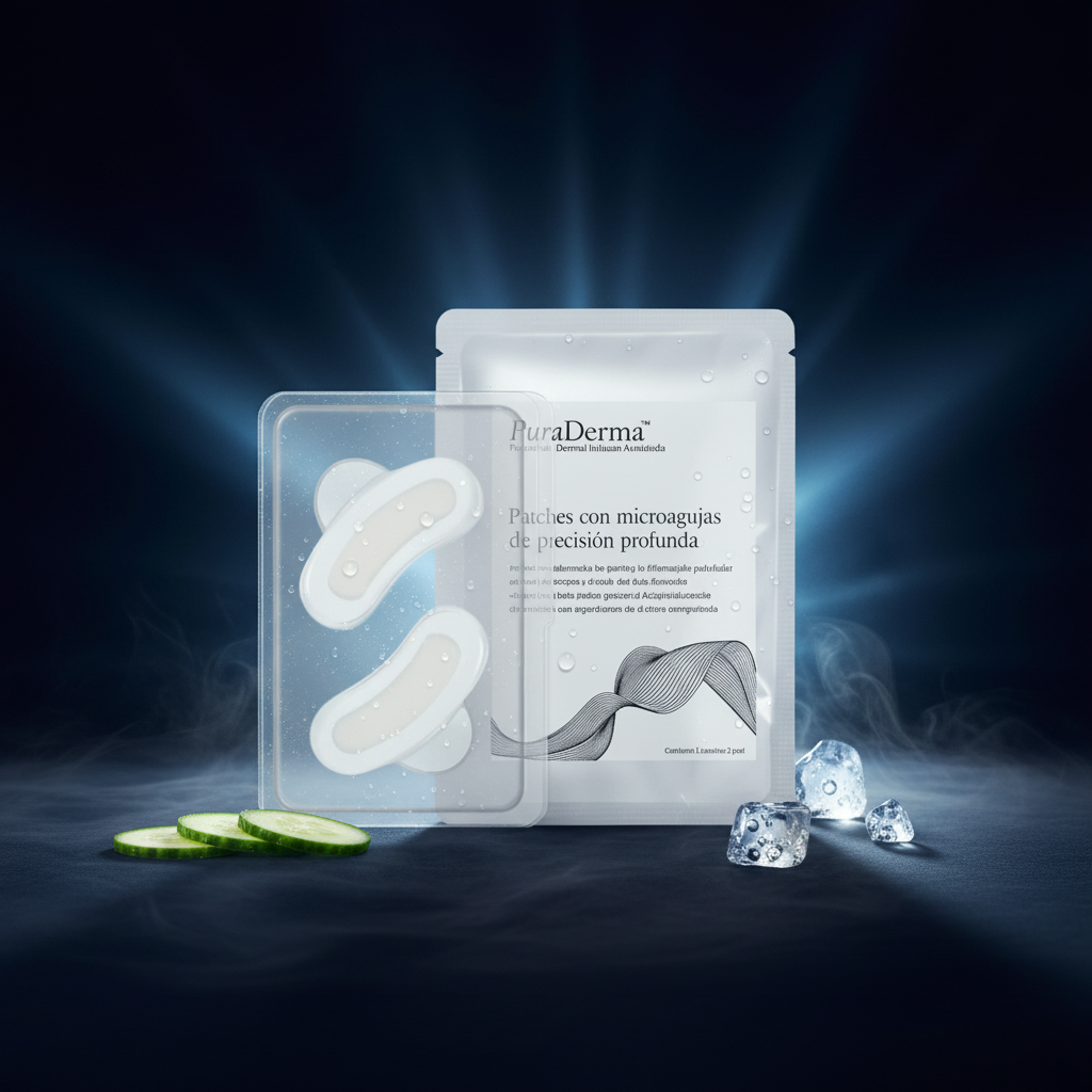 Parches PuraDerma - Imagen comercial con packaging visible